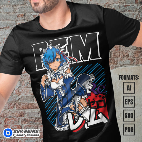 Premium Rem Re Zero Anime Vector T-shirt Design Template #3