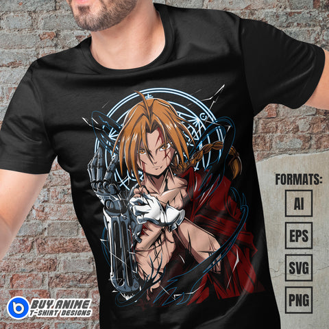 Premium Edward Elric Fullmetal Alchemist Anime Vector T-shirt Design Template