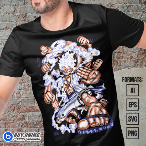 Premium Luffy Gear 5 One Piece Anime Vector T-shirt Design Template #19