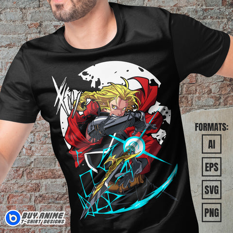 Premium Edward Elric Fullmetal Alchemist Anime Vector T-shirt Design Template #2