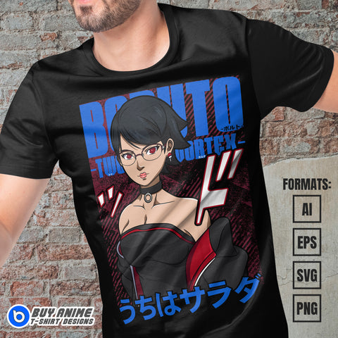 Premium Sarada Uchiha Boruto Anime Vector T-shirt Design Template