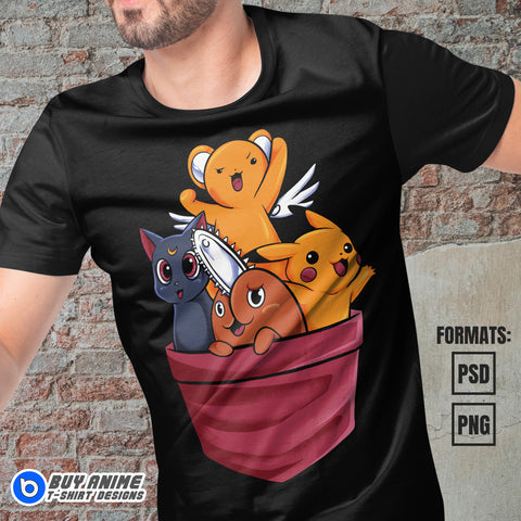 Premium Anime Pets Vector T-shirt Design Template