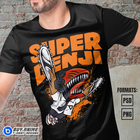 Premium Super Denji Chainsaw Man Anime Vector T-shirt Design Template