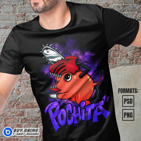 Premium Pochita Chainsaw Man Anime Vector T-shirt Design Template