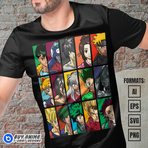 Premium Anime Heroes Vector T-shirt Design Template #2