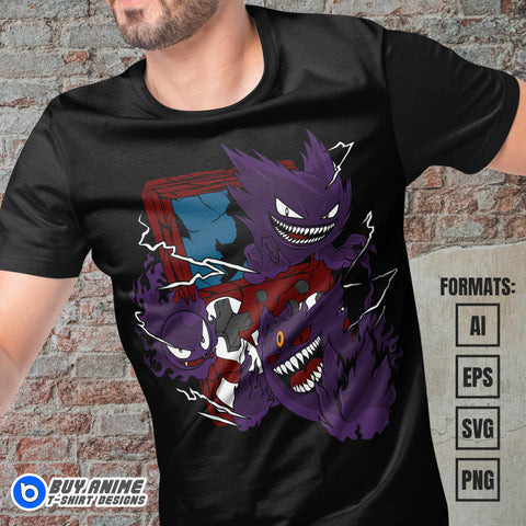 Premium Gengar Pokemon Anime Vector T-shirt Design Template