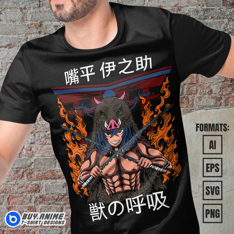 Premium Inosuke Demon Slayer Anime Vector T-shirt Design Template #7