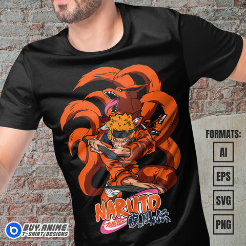  Premium Naruto x Kurama Anime Vector T-shirt Design Template #2