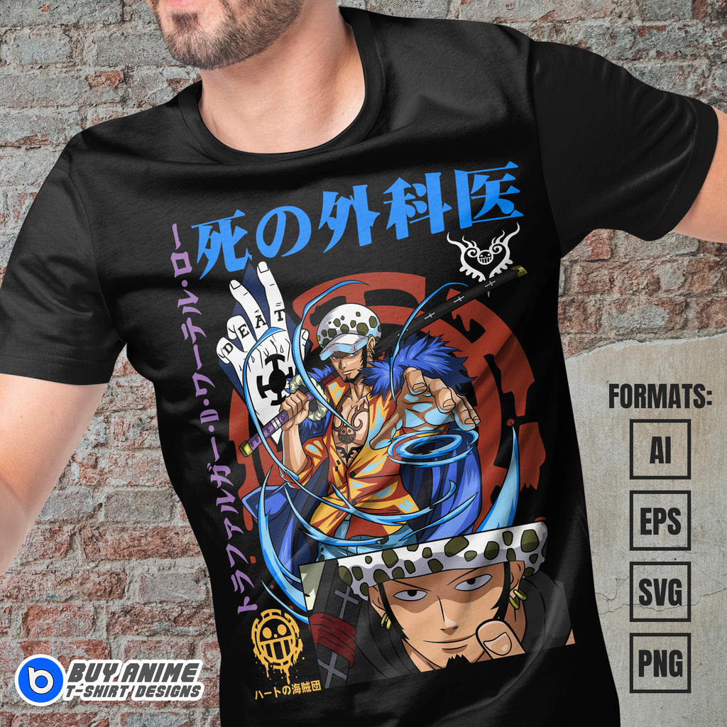 Premium Trafalgar Law One Piece Anime Vector T-shirt Design Template #2