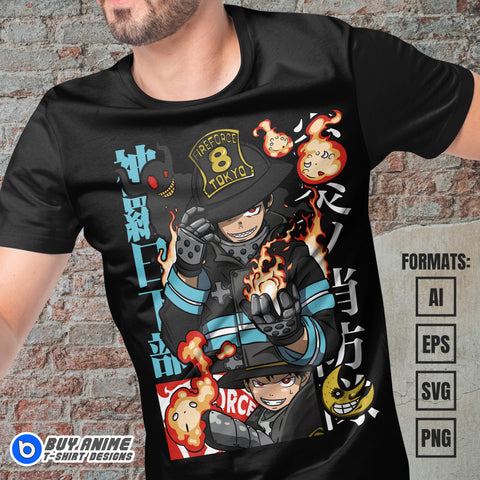 Premium Shinra Kusakabe Fire Force Anime Vector T-shirt Design Template #2