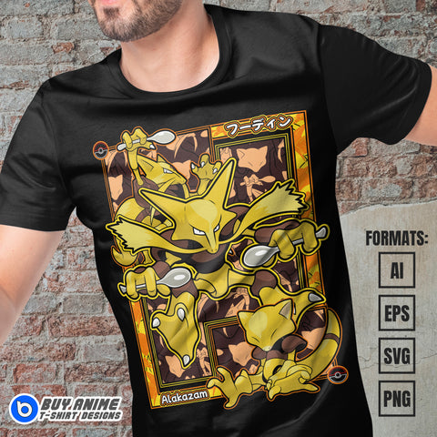 Premium Alakazam Pokemon Anime Vector T-shirt Design Template
