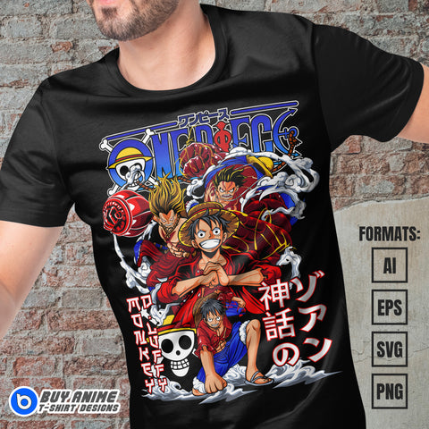 Premium Luffy One Piece Anime Vector T-shirt Design Template #2