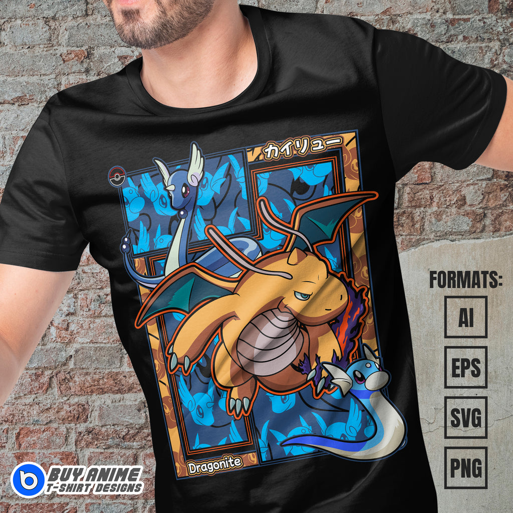 Premium Dragonite Pokemon Anime Vector T-shirt Design Template