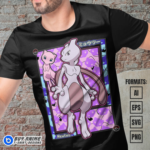 Premium Mewtwo Pokemon Anime Vector T-shirt Design Template #2