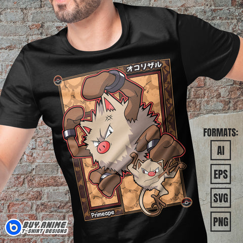 Premium Primeape Pokemon Anime Vector T-shirt Design Template