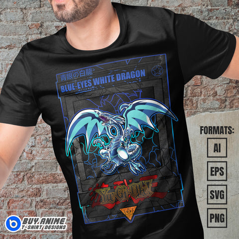 Premium Blue-Eyes White Dragon Yu Gi Oh Anime Vector T-shirt Design Template