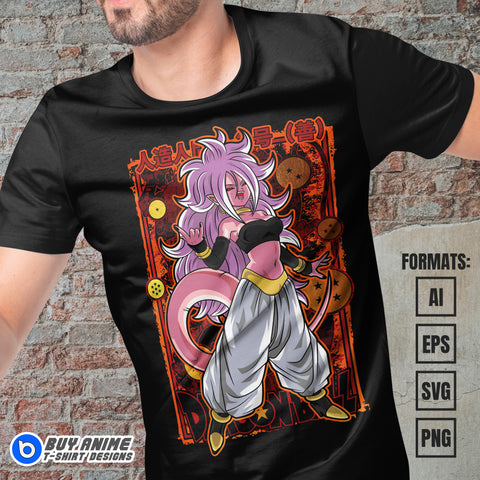 Premium Android 21 Evil Dragon Ball Super Anime Vector T-shirt Design Template