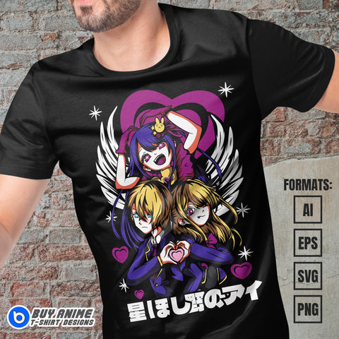 Premium Oshi No Ko Trio Anime Vector T-shirt Design Template