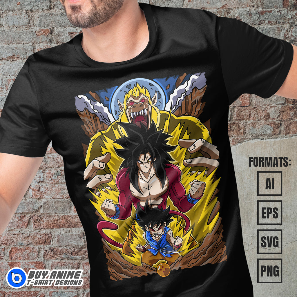Premium Goku Super Saiyan 4 Dragon Ball Anime Vector T-shirt Design Template #3