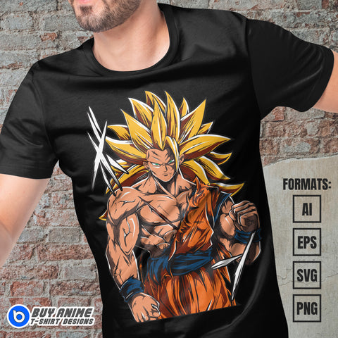Premium Goku Super Saiyan 3 Dragon Ball Anime Vector T-shirt Design Template #4