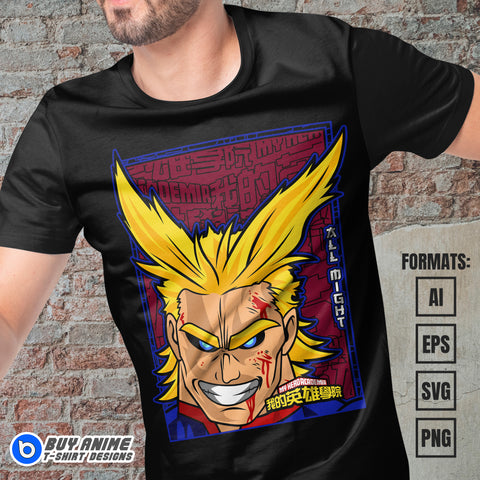 Premium All Might My Hero Academia Anime Vector T-shirt Design Template #2