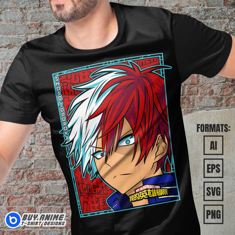 Premium Shoto Todoroki My Hero Academia Anime Vector T-shirt Design Template