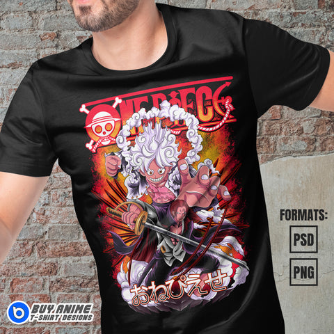 Premium Luffy Sun God Nika x Shanks One Piece Anime Vector T-shirt Design Template
