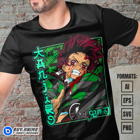 Premium Tanjiro Kamado Demon Slayer Anime Vector T-shirt Design Template #9