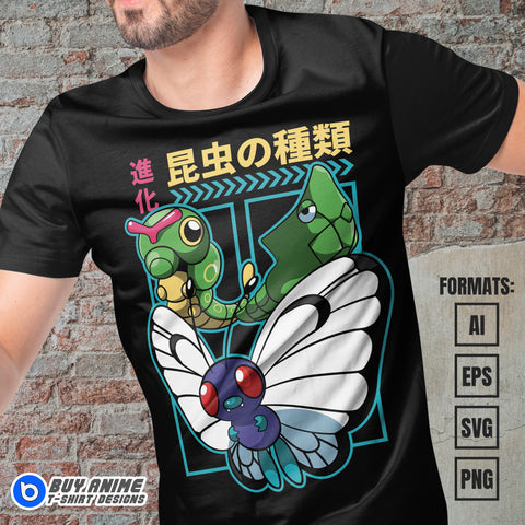 Premium Butterfree Pokemon Anime Vector T-shirt Design Template #2