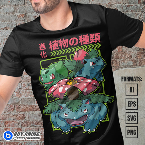 Premium Bulbasaur Evolution Pokemon Anime Vector T-shirt Design Template