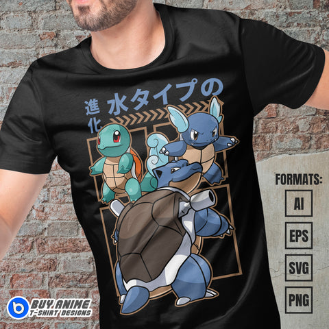 Premium Squirtle Evolution Pokemon Anime Vector T-shirt Design Template #2