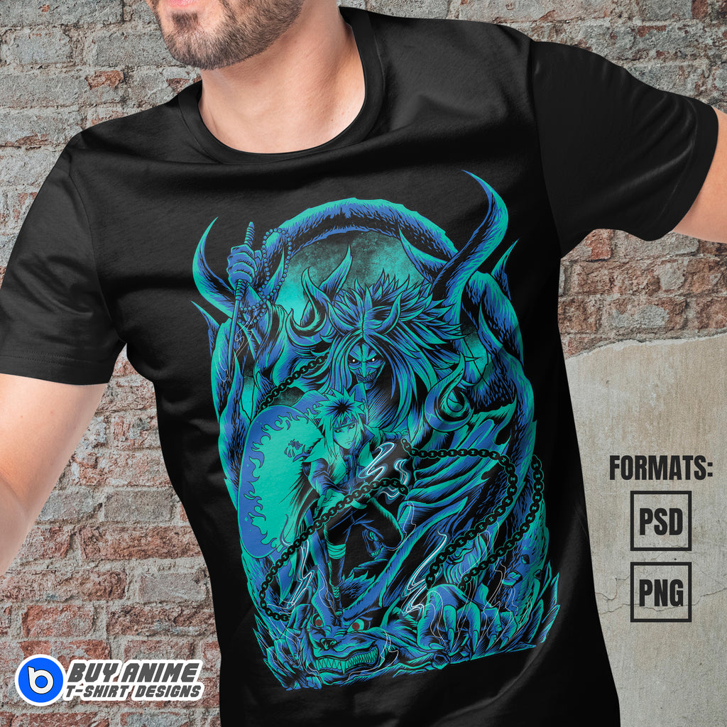 Premium Minato x Kurama Naruto Anime Vector T-shirt Design Template #2