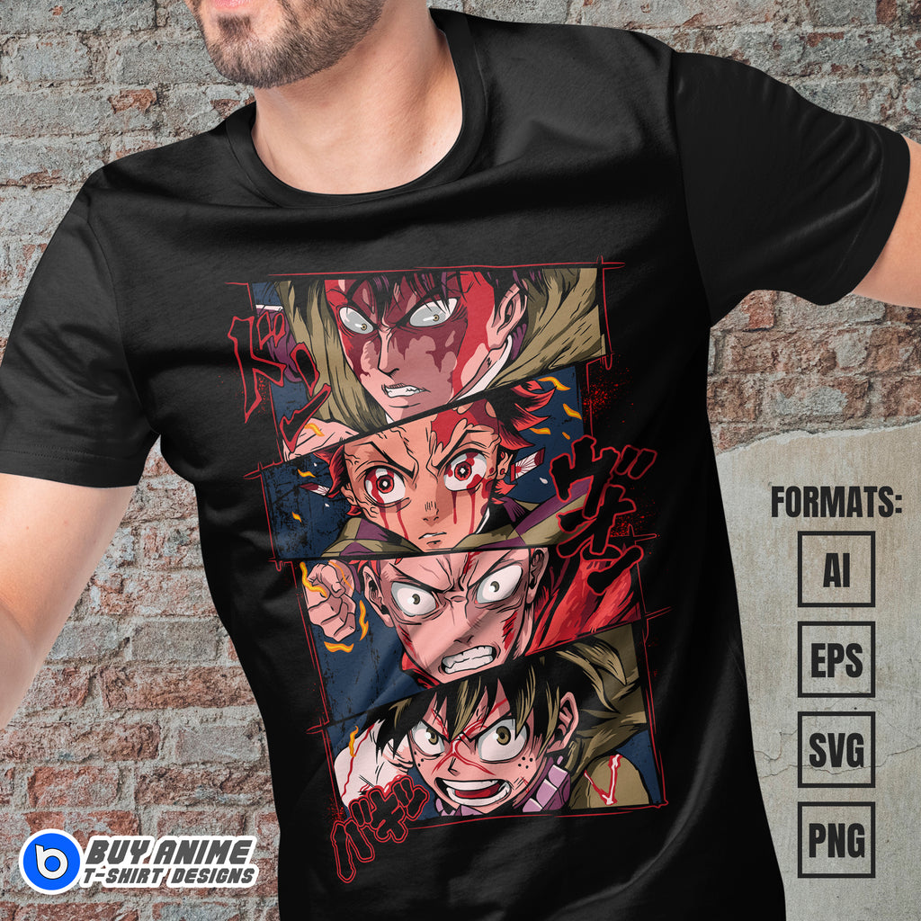 Premium Anime Heroes Vector T-shirt Design Template #3