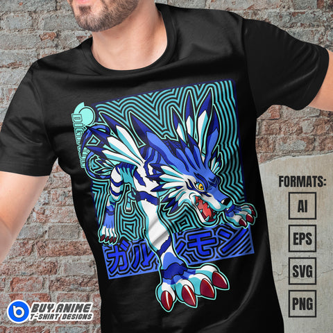 Premium Garurumon Digimon Anime Vector T-shirt Design Template