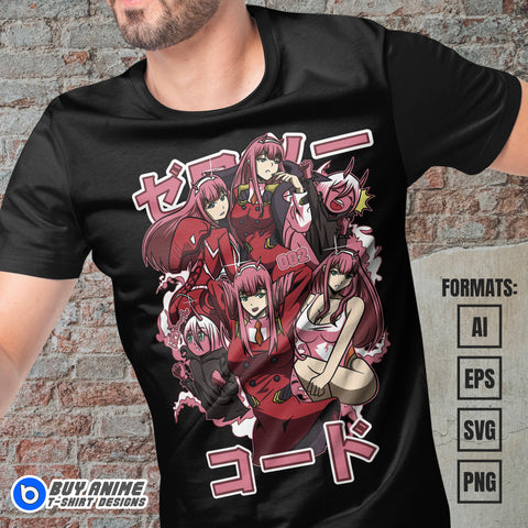 Premium Zero Two Anime Vector T-shirt Design Template #4