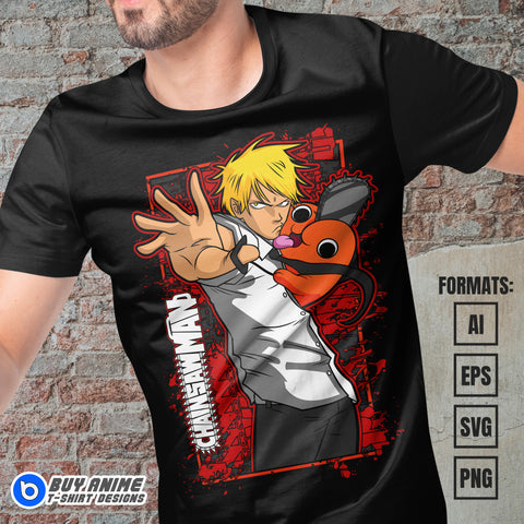 Premium Denji Chainsaw Man Anime Vector T-shirt Design Template