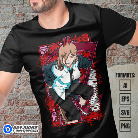 Premium Power Chainsaw Man Anime Vector T-shirt Design Template #5