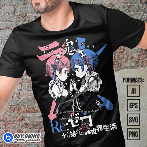 Premium Re Zero Anime Vector T-shirt Design Template