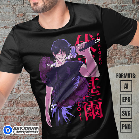 Premium Toji Fushiguro Jujutsu Kaisen Anime Vector T-shirt Design Template #2