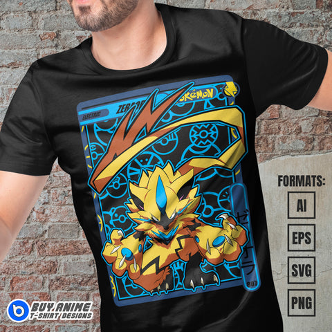 Premium Zeraora Pokemon Anime Vector T-shirt Design Template