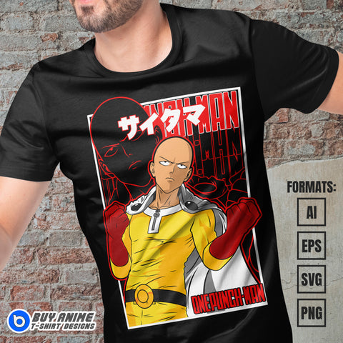 Premium Saitama One Punch Man Anime Vector T-shirt Design Template #4