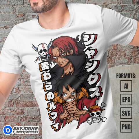 Premium Luffy x Shanks One Piece Anime Vector T-shirt Design Template #2