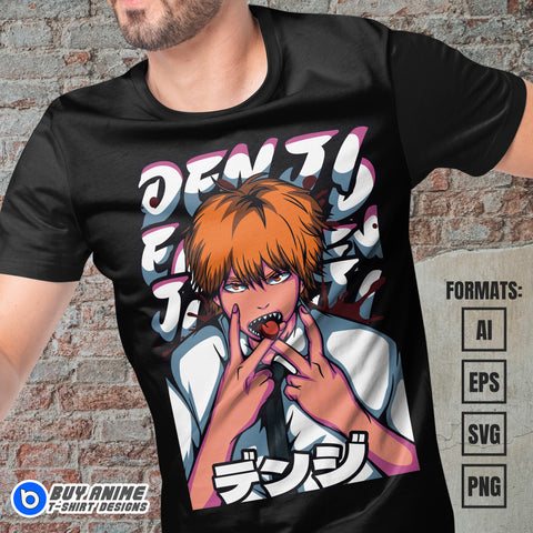 Premium Denji Chainsaw Man Anime Vector T-shirt Design Template #2