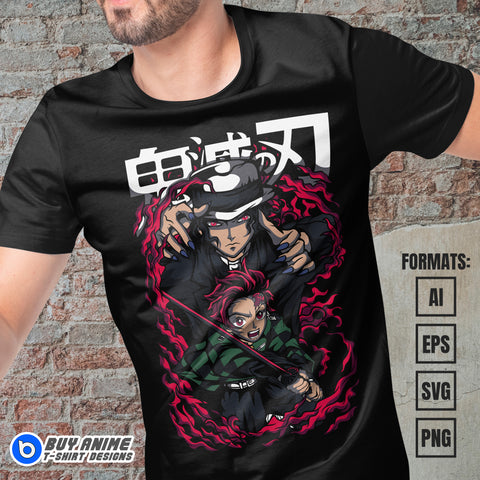 Premium Muzan x Tanjiro Demon Slayer Anime Vector T-shirt Design Template