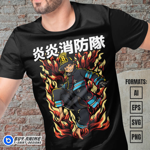 Premium Shinra Kusakabe Fire Force Anime Vector T-shirt Design Template #4