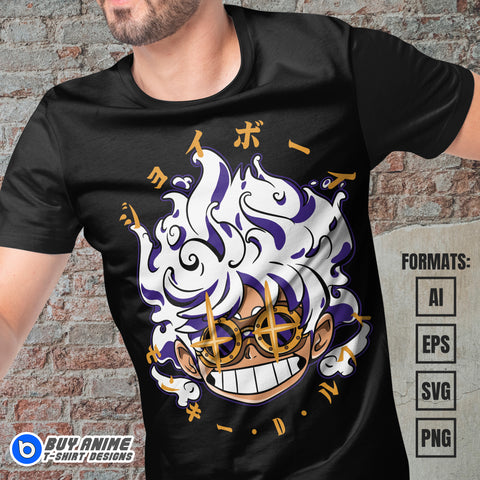 Premium Luffy Gear 5 One Piece Anime Vector T-shirt Design Template #24
