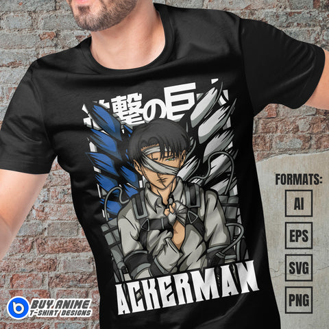 Premium Levi Ackerman Attack on Titan Anime Vector T-shirt Design Template #6
