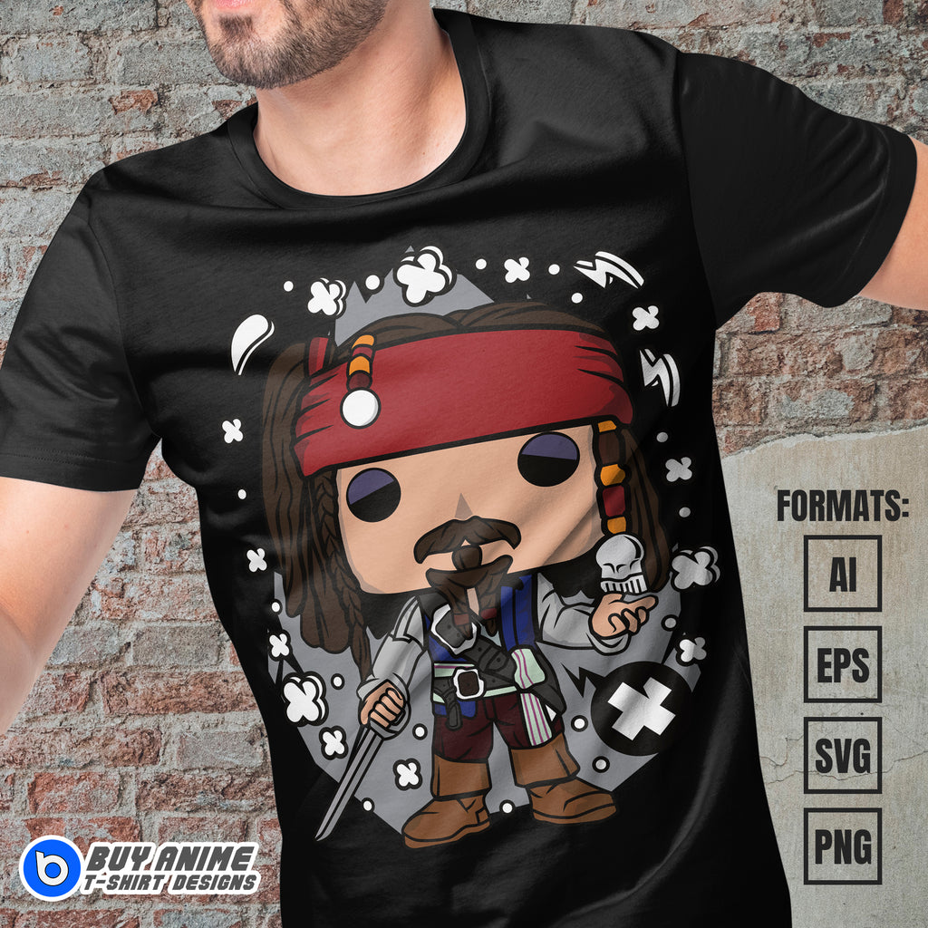 Premium Captain Jack Sparrow Pirates Of The Caribbean Funko Vector T-shirt Design Template