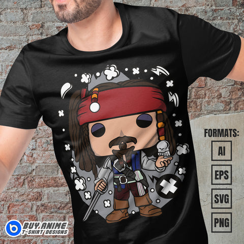 Premium Captain Jack Sparrow Pirates Of The Caribbean Funko Vector T-shirt Design Template