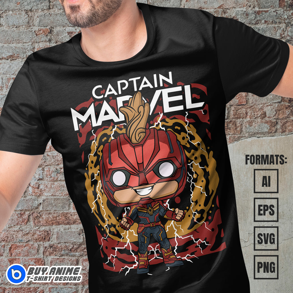 Premium Captain Marvel Funko Vector T-shirt Design Template